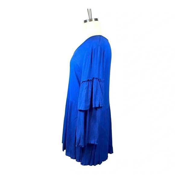 TIERED LAYER BABYDOLL DRESS BRIGHT BLUE TUNIC RAYON WOMEN'S SIZE‎ SMALL - Picture 2 of 6